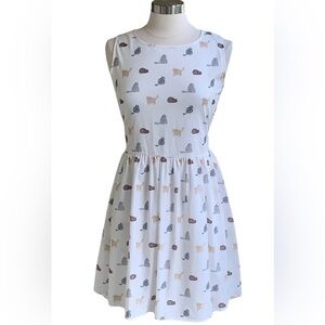 NWT LA SOUL S All Over Cats Print Sleeveless Dress Rockabilly White Fat Kitty